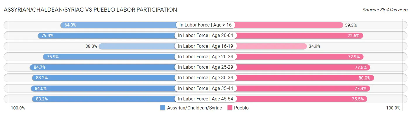 Assyrian/Chaldean/Syriac vs Pueblo Labor Participation