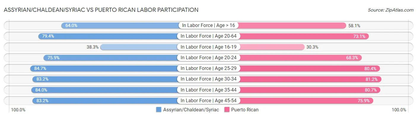 Assyrian/Chaldean/Syriac vs Puerto Rican Labor Participation