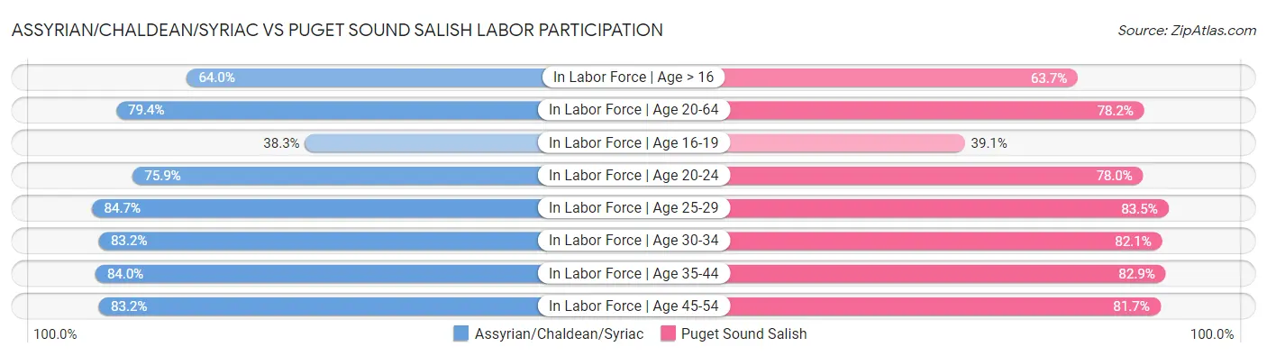 Assyrian/Chaldean/Syriac vs Puget Sound Salish Labor Participation