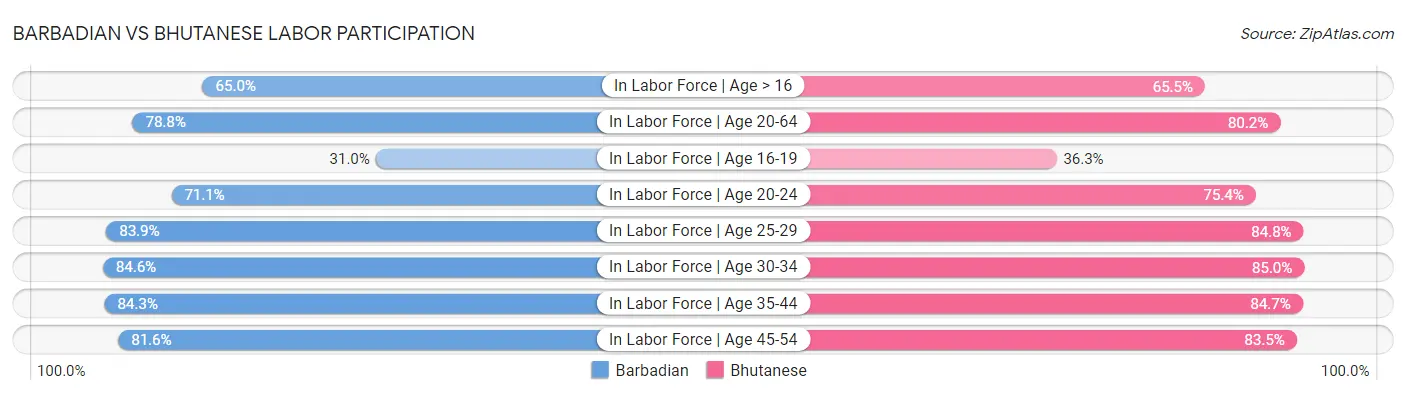 Barbadian vs Bhutanese Labor Participation