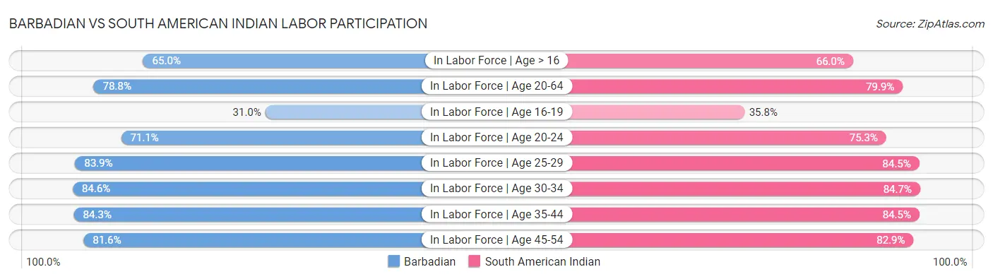 Barbadian vs South American Indian Labor Participation