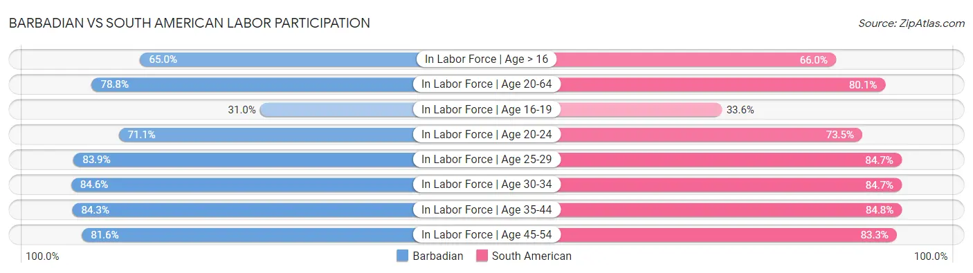 Barbadian vs South American Labor Participation