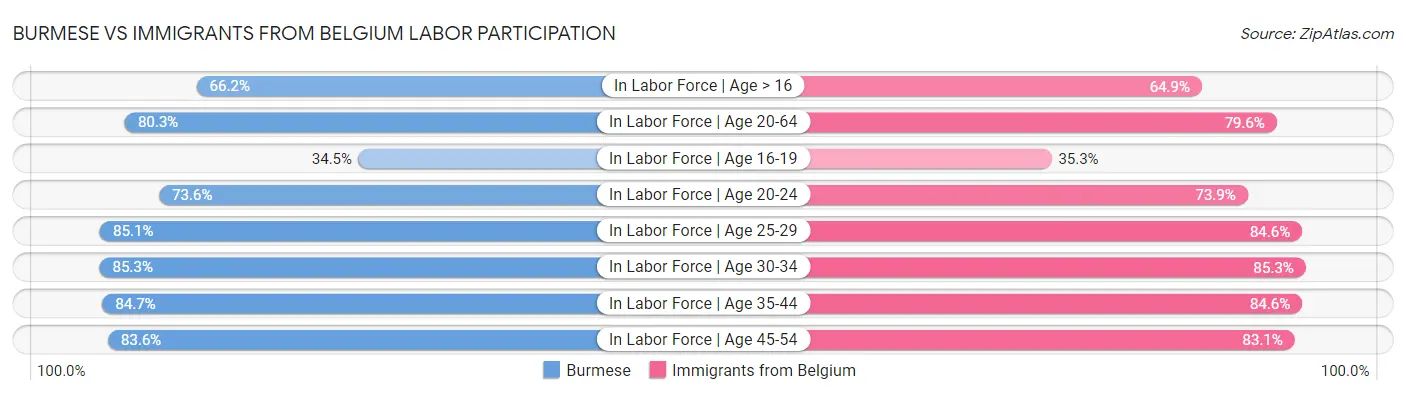 Burmese vs Immigrants from Belgium Labor Participation