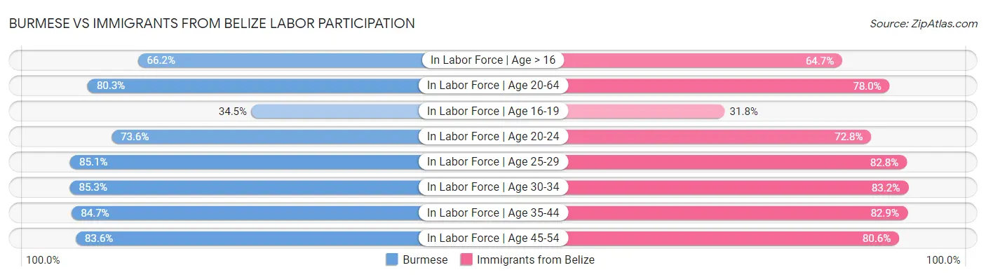 Burmese vs Immigrants from Belize Labor Participation