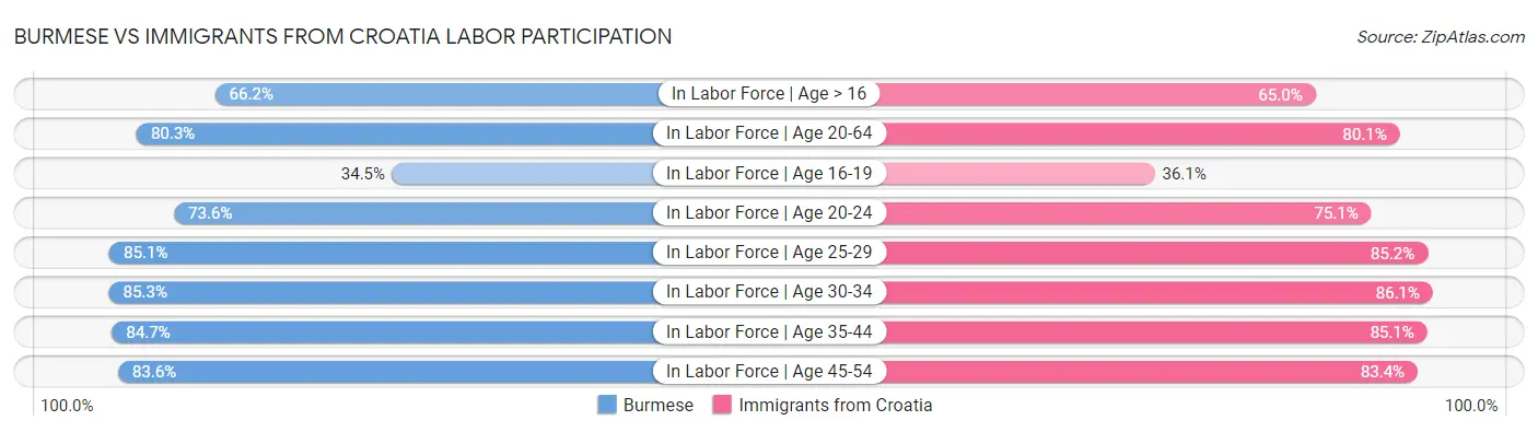 Burmese vs Immigrants from Croatia Labor Participation