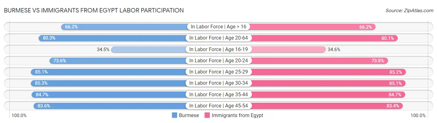 Burmese vs Immigrants from Egypt Labor Participation