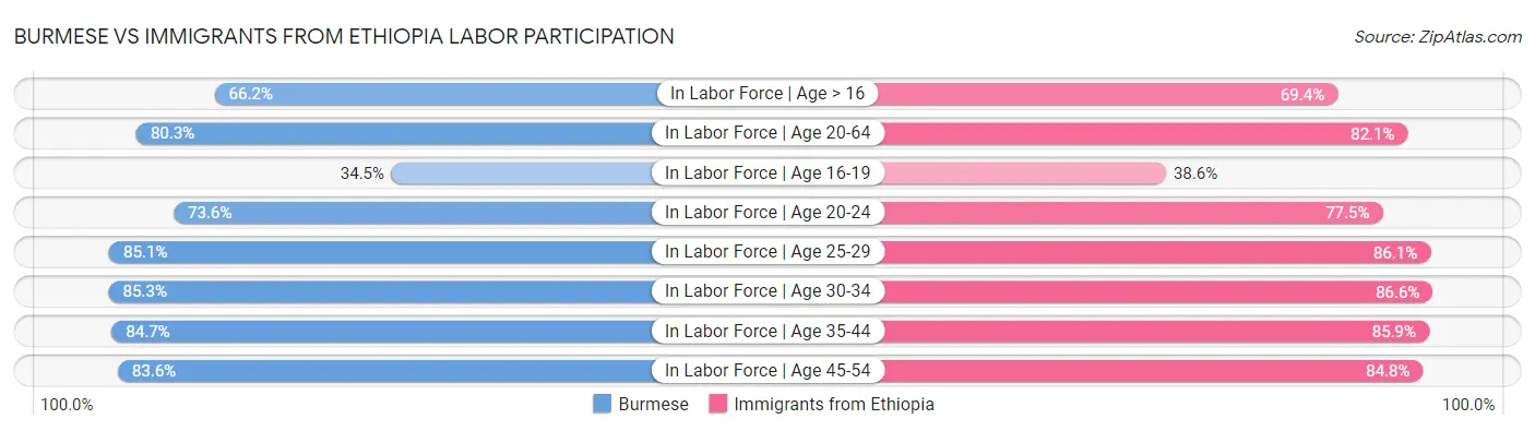Burmese vs Immigrants from Ethiopia Labor Participation