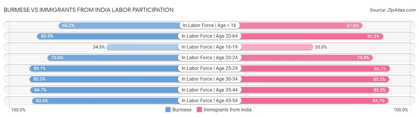 Burmese vs Immigrants from India Labor Participation