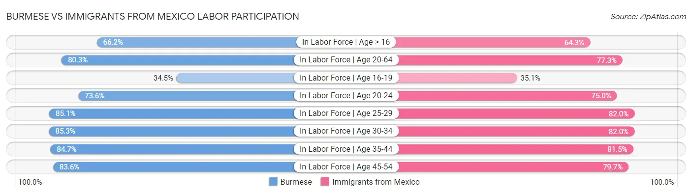 Burmese vs Immigrants from Mexico Labor Participation