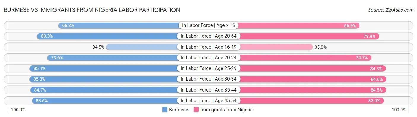 Burmese vs Immigrants from Nigeria Labor Participation