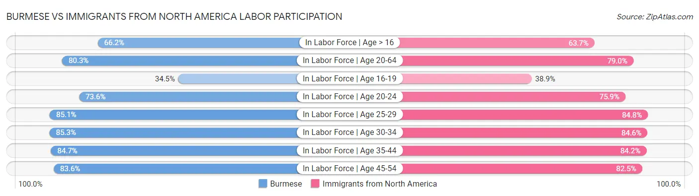 Burmese vs Immigrants from North America Labor Participation