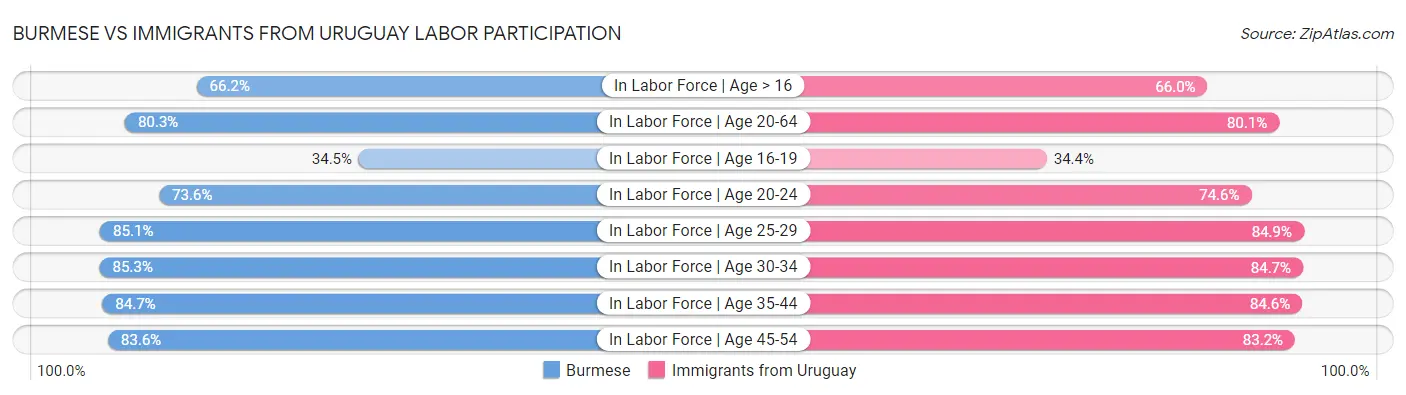 Burmese vs Immigrants from Uruguay Labor Participation