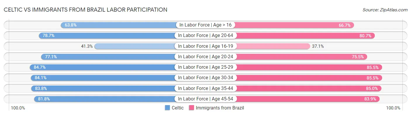 Celtic vs Immigrants from Brazil Labor Participation