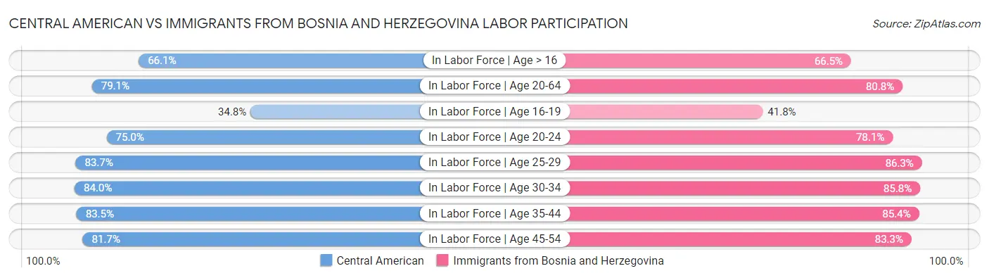 Central American vs Immigrants from Bosnia and Herzegovina Labor Participation
