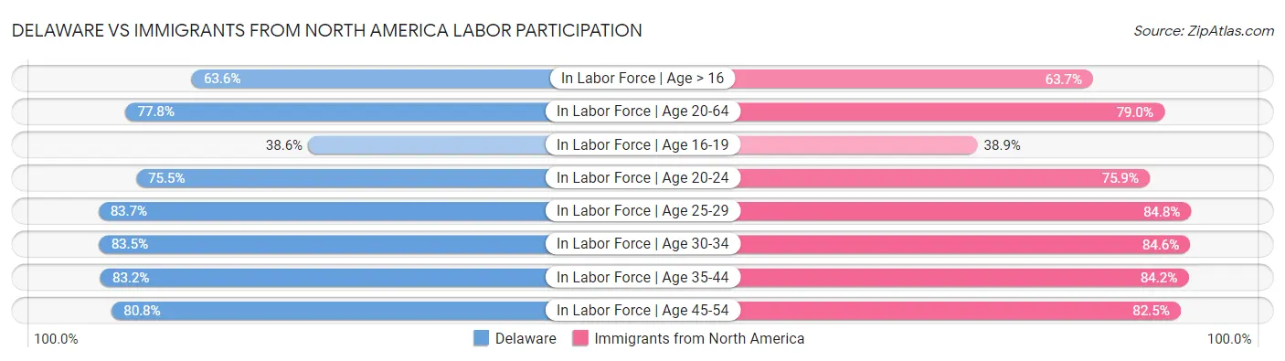 Delaware vs Immigrants from North America Labor Participation