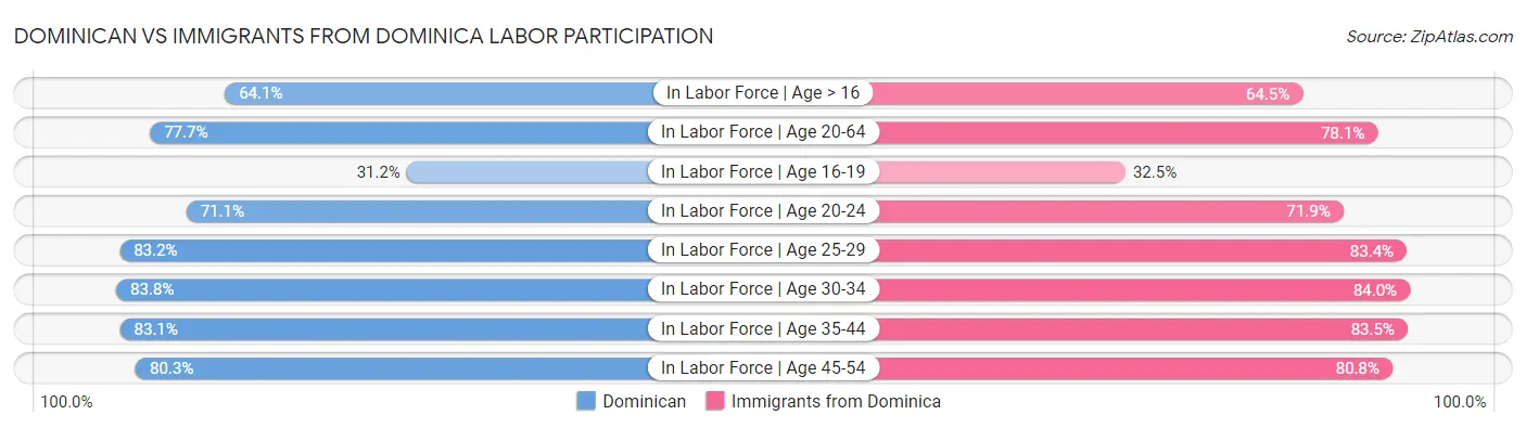 Dominican vs Immigrants from Dominica Labor Participation