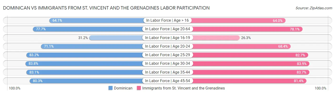 Dominican vs Immigrants from St. Vincent and the Grenadines Labor Participation
