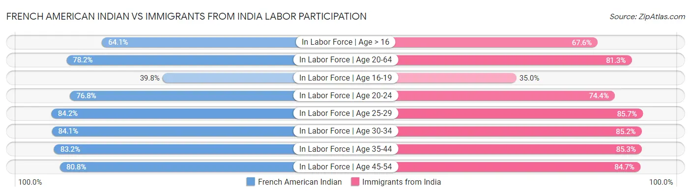 French American Indian vs Immigrants from India Labor Participation