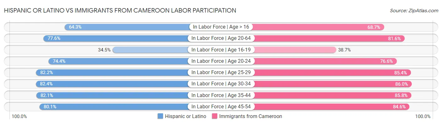 Hispanic or Latino vs Immigrants from Cameroon Labor Participation