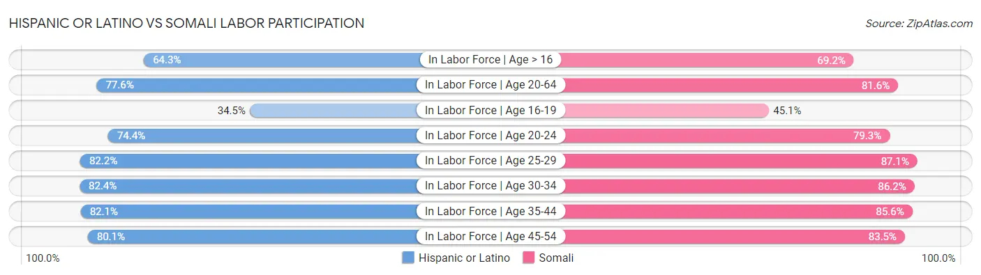 Hispanic or Latino vs Somali Labor Participation