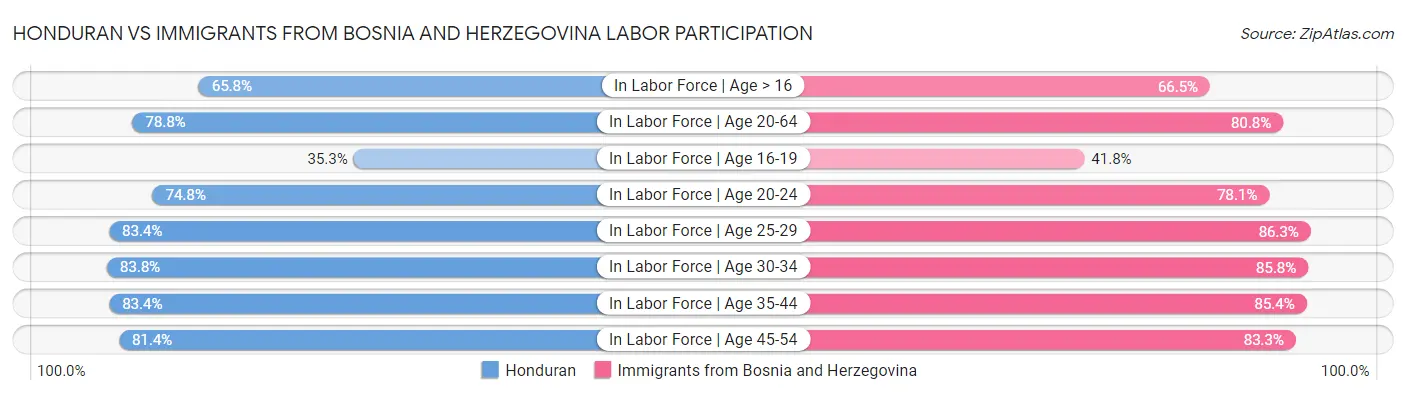 Honduran vs Immigrants from Bosnia and Herzegovina Labor Participation
