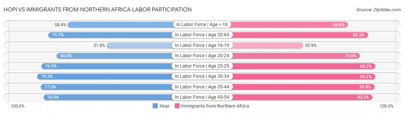 Hopi vs Immigrants from Northern Africa Labor Participation