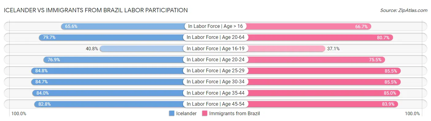 Icelander vs Immigrants from Brazil Labor Participation
