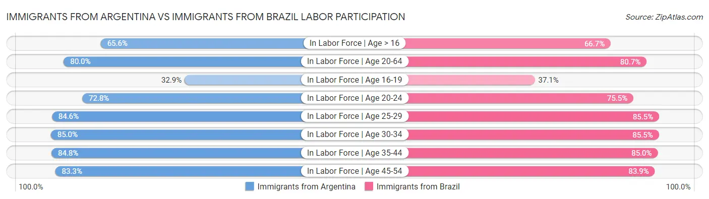 Immigrants from Argentina vs Immigrants from Brazil Labor Participation