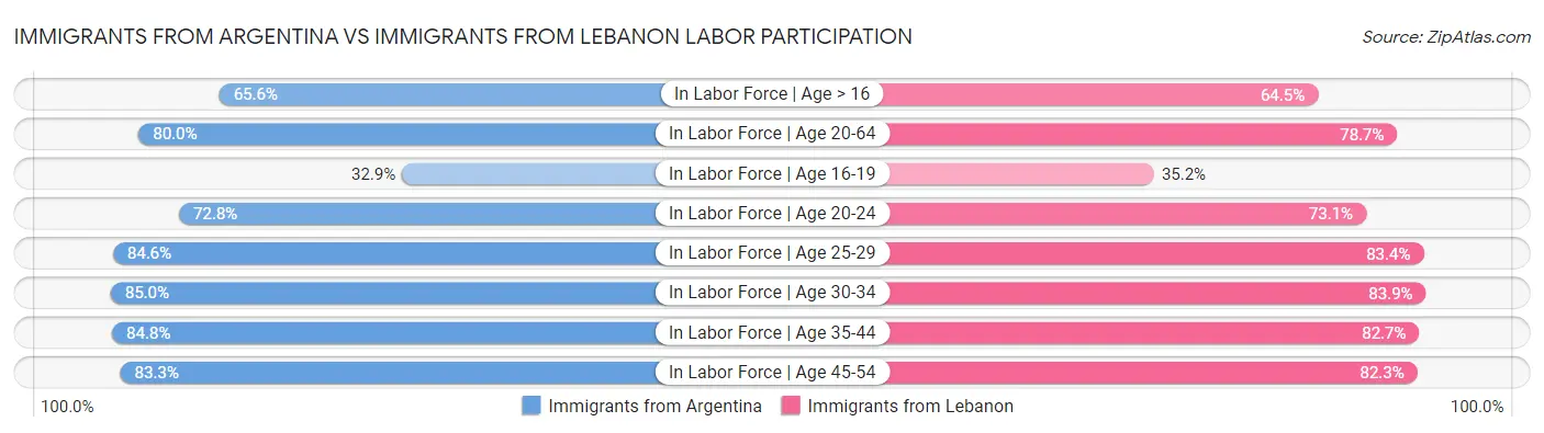 Immigrants from Argentina vs Immigrants from Lebanon Labor Participation