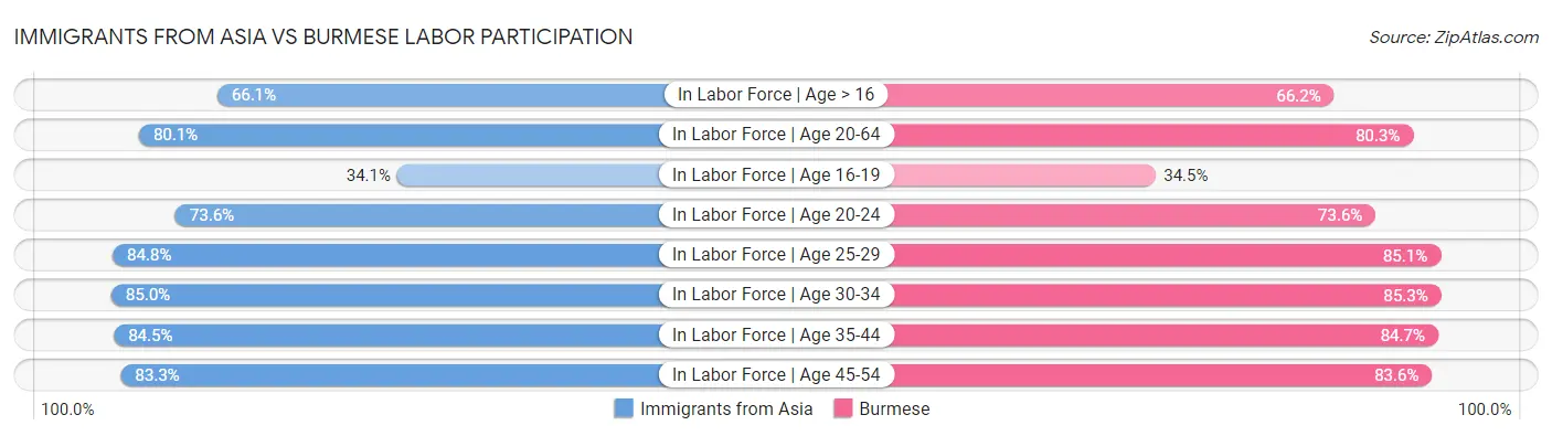 Immigrants from Asia vs Burmese Labor Participation