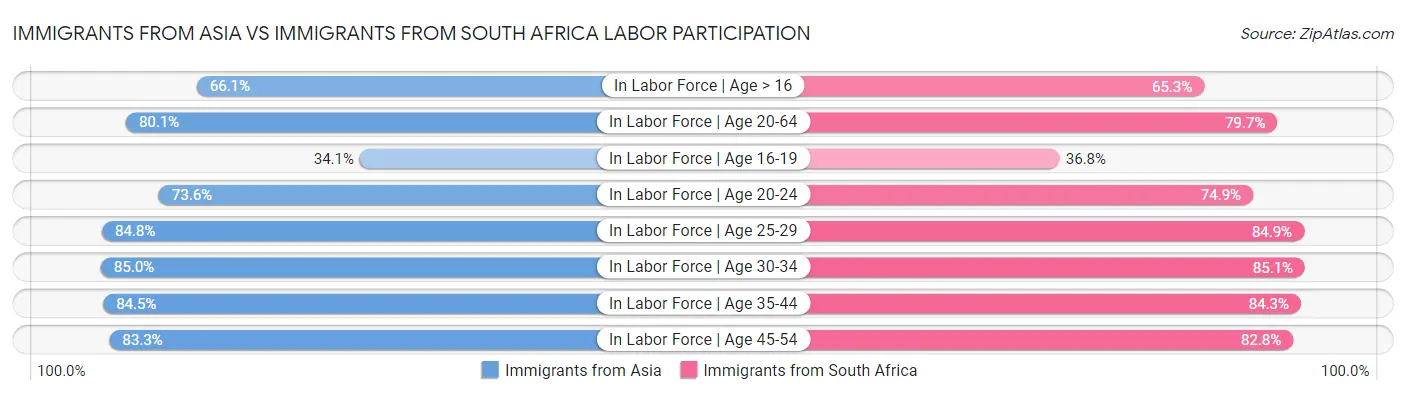 Immigrants from Asia vs Immigrants from South Africa Labor Participation