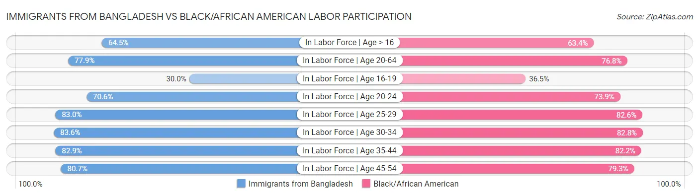 Immigrants from Bangladesh vs Black/African American Labor Participation