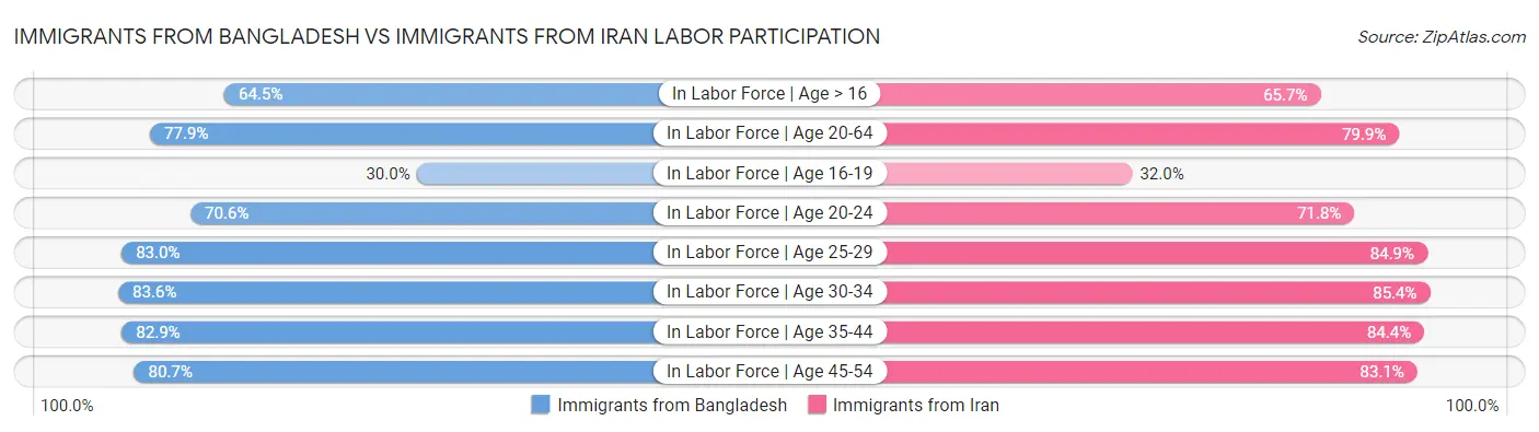 Immigrants from Bangladesh vs Immigrants from Iran Labor Participation