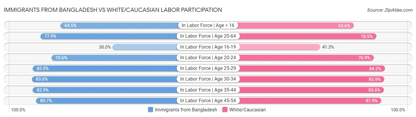 Immigrants from Bangladesh vs White/Caucasian Labor Participation