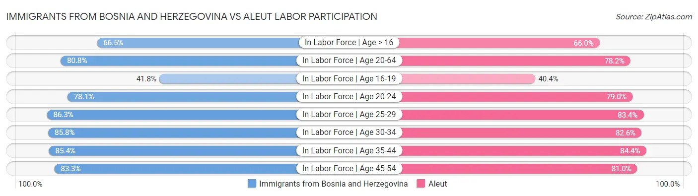 Immigrants from Bosnia and Herzegovina vs Aleut Labor Participation