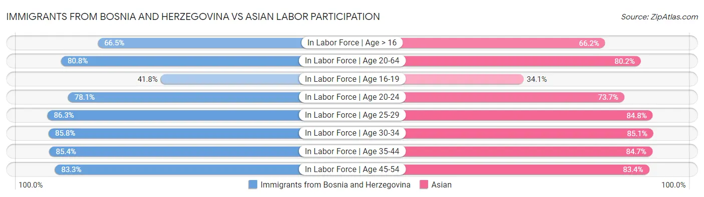 Immigrants from Bosnia and Herzegovina vs Asian Labor Participation
