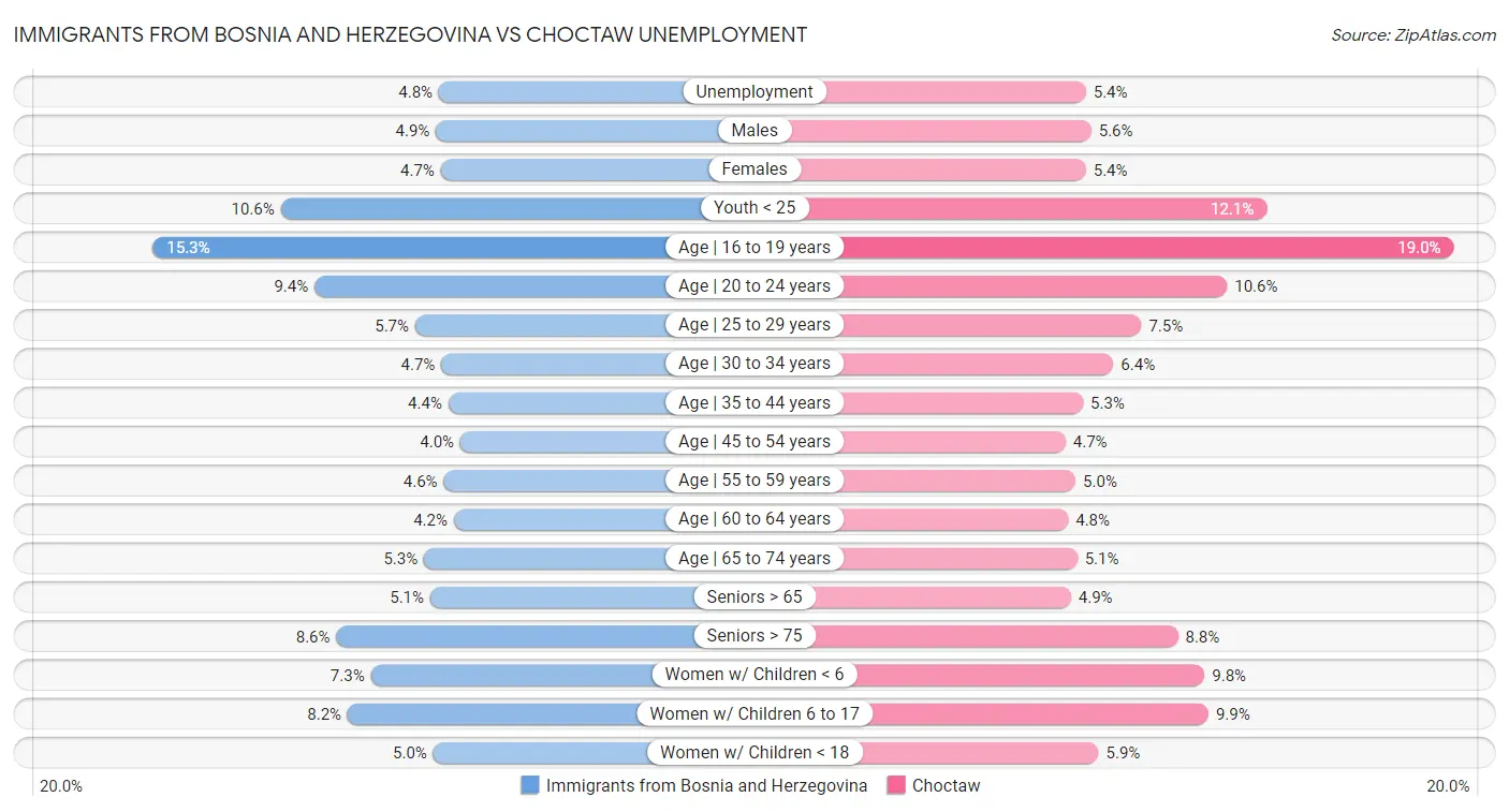 Immigrants from Bosnia and Herzegovina vs Choctaw Unemployment
