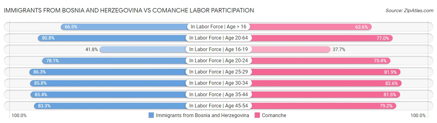 Immigrants from Bosnia and Herzegovina vs Comanche Labor Participation