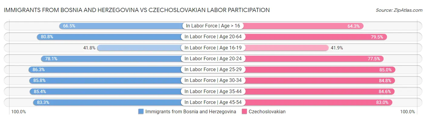 Immigrants from Bosnia and Herzegovina vs Czechoslovakian Labor Participation