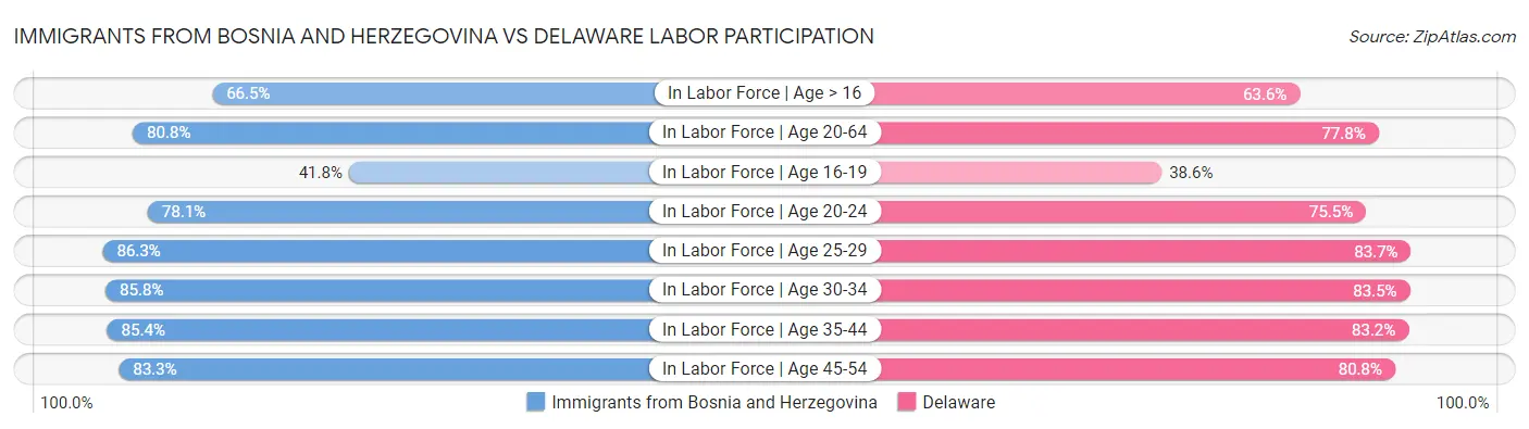 Immigrants from Bosnia and Herzegovina vs Delaware Labor Participation