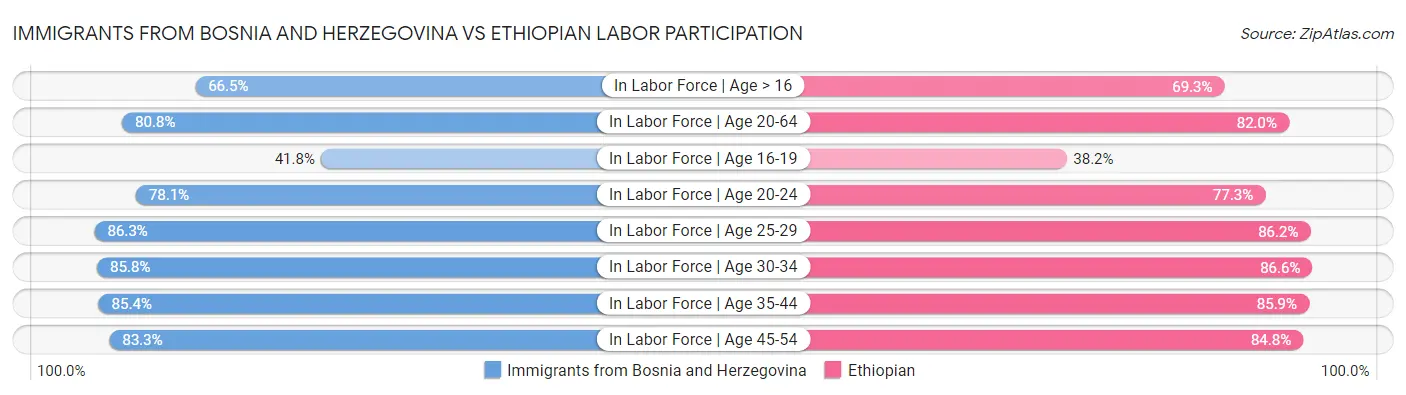 Immigrants from Bosnia and Herzegovina vs Ethiopian Labor Participation