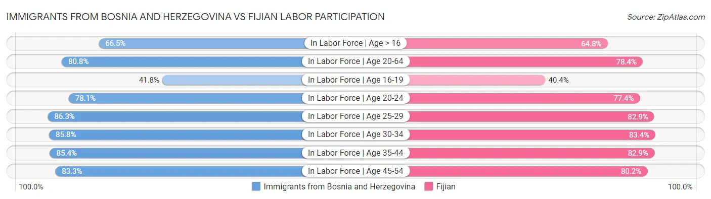 Immigrants from Bosnia and Herzegovina vs Fijian Labor Participation