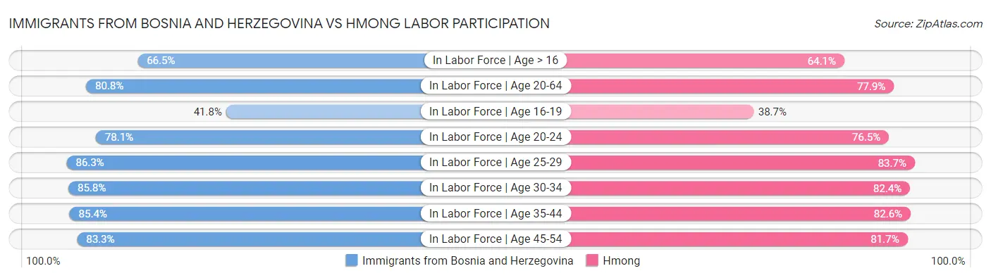 Immigrants from Bosnia and Herzegovina vs Hmong Labor Participation