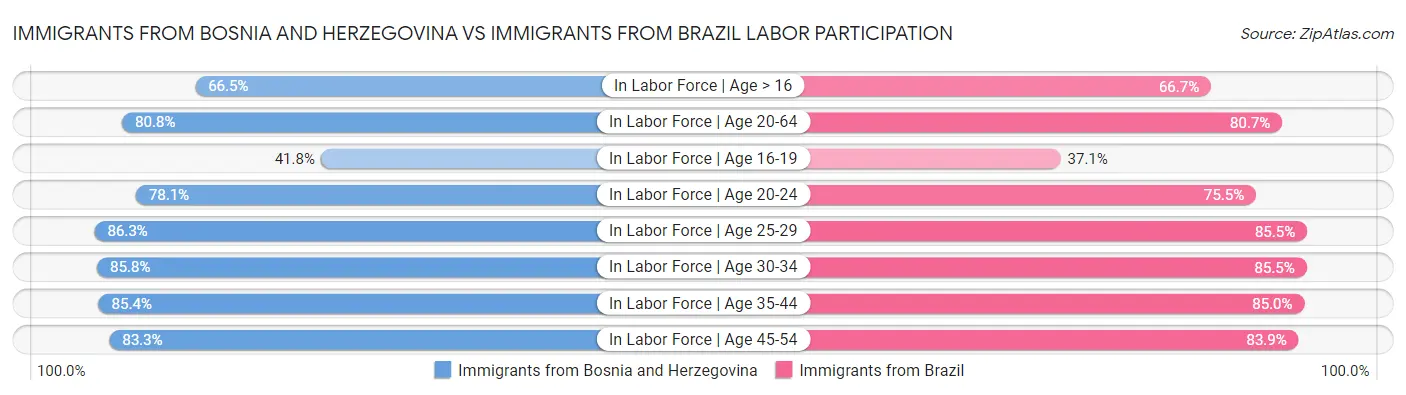 Immigrants from Bosnia and Herzegovina vs Immigrants from Brazil Labor Participation