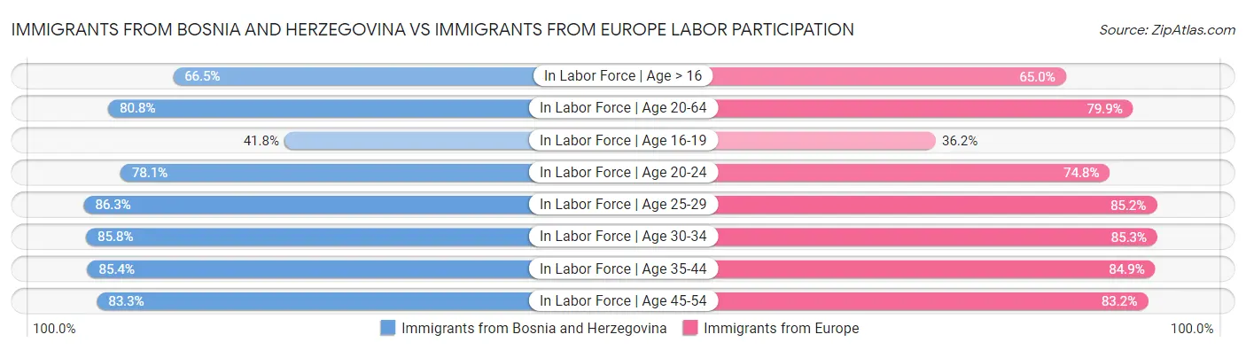 Immigrants from Bosnia and Herzegovina vs Immigrants from Europe Labor Participation