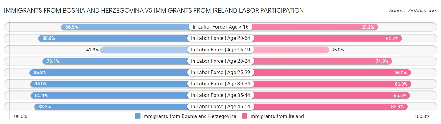 Immigrants from Bosnia and Herzegovina vs Immigrants from Ireland Labor Participation