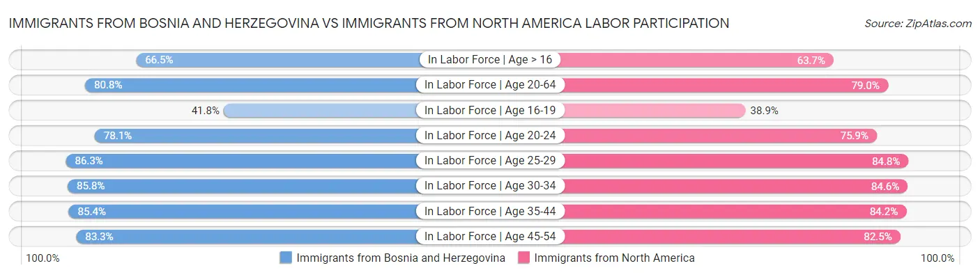 Immigrants from Bosnia and Herzegovina vs Immigrants from North America Labor Participation
