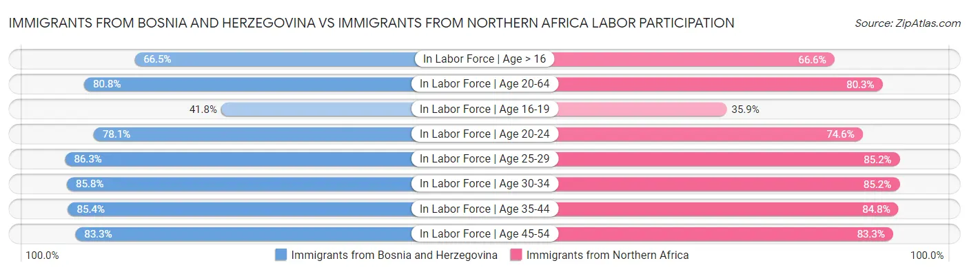 Immigrants from Bosnia and Herzegovina vs Immigrants from Northern Africa Labor Participation