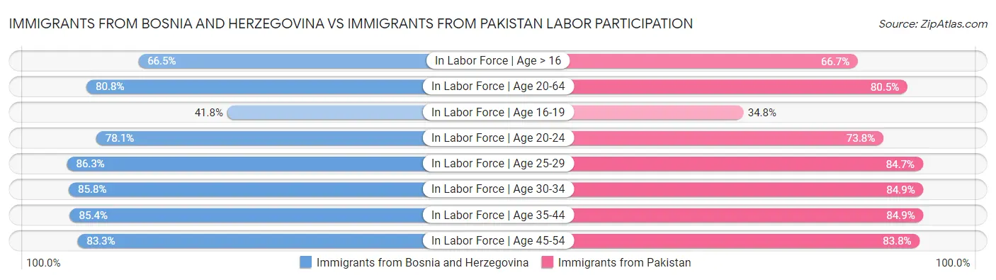 Immigrants from Bosnia and Herzegovina vs Immigrants from Pakistan Labor Participation
