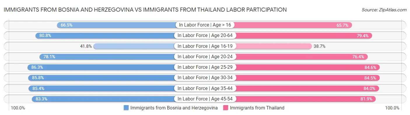 Immigrants from Bosnia and Herzegovina vs Immigrants from Thailand Labor Participation